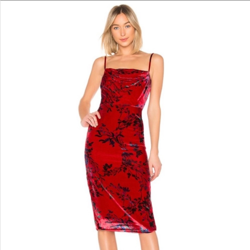 REVOLVE Red Velvet Floral Midi Dress
